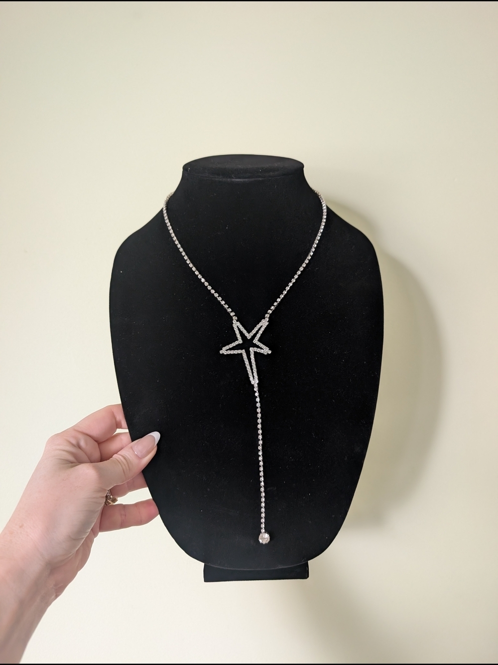Silver Star Lariat Necklace - Sparkling Rhodium-Plated Y Drop Simon Chang